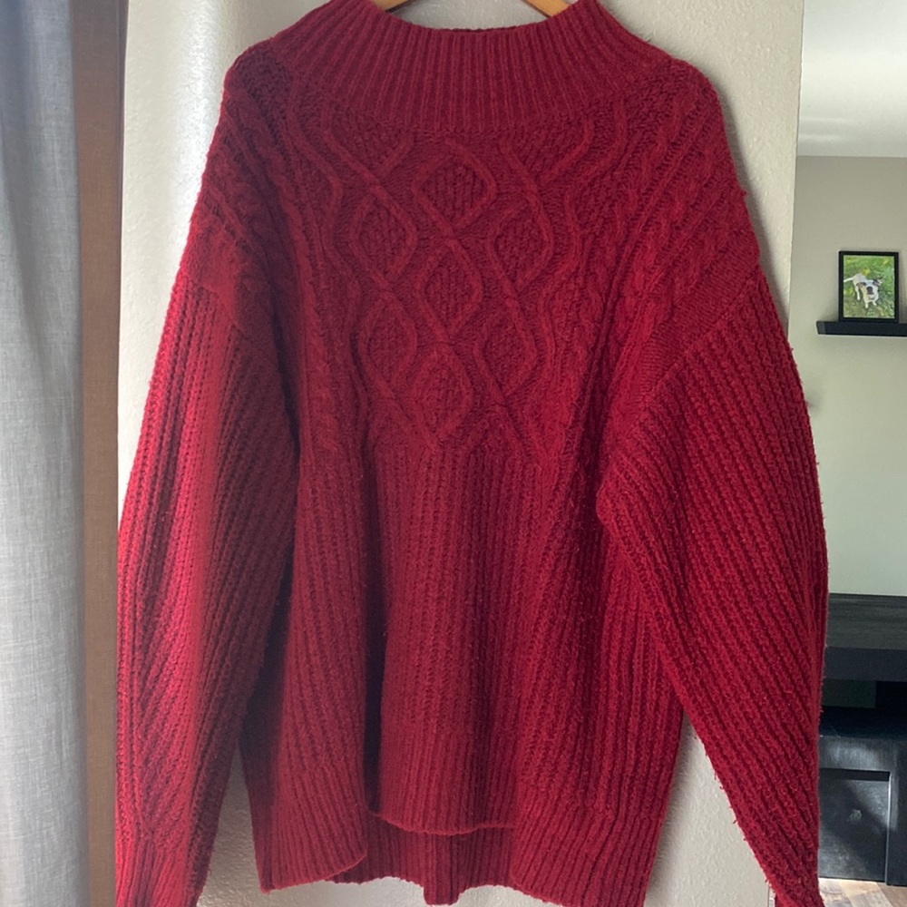 Red mock neck sweater